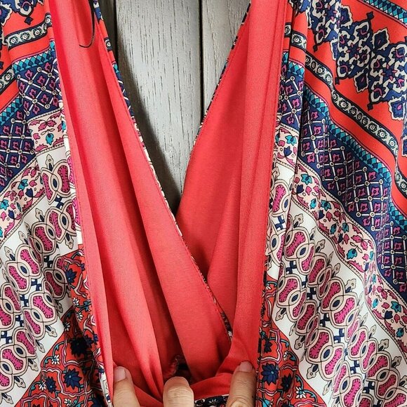 Boho V-Neck Plunge Summer Dress Kimono Sleeve Pockets Multi-Color Print - Picture 6 of 14